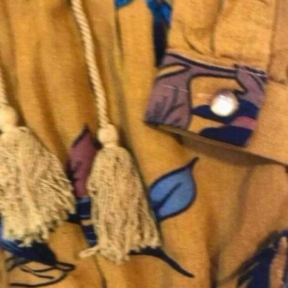 Peppermint Romper dress skort V-neck Tassles Boho Floral Sz Small Mustard - Picture 7 of 12